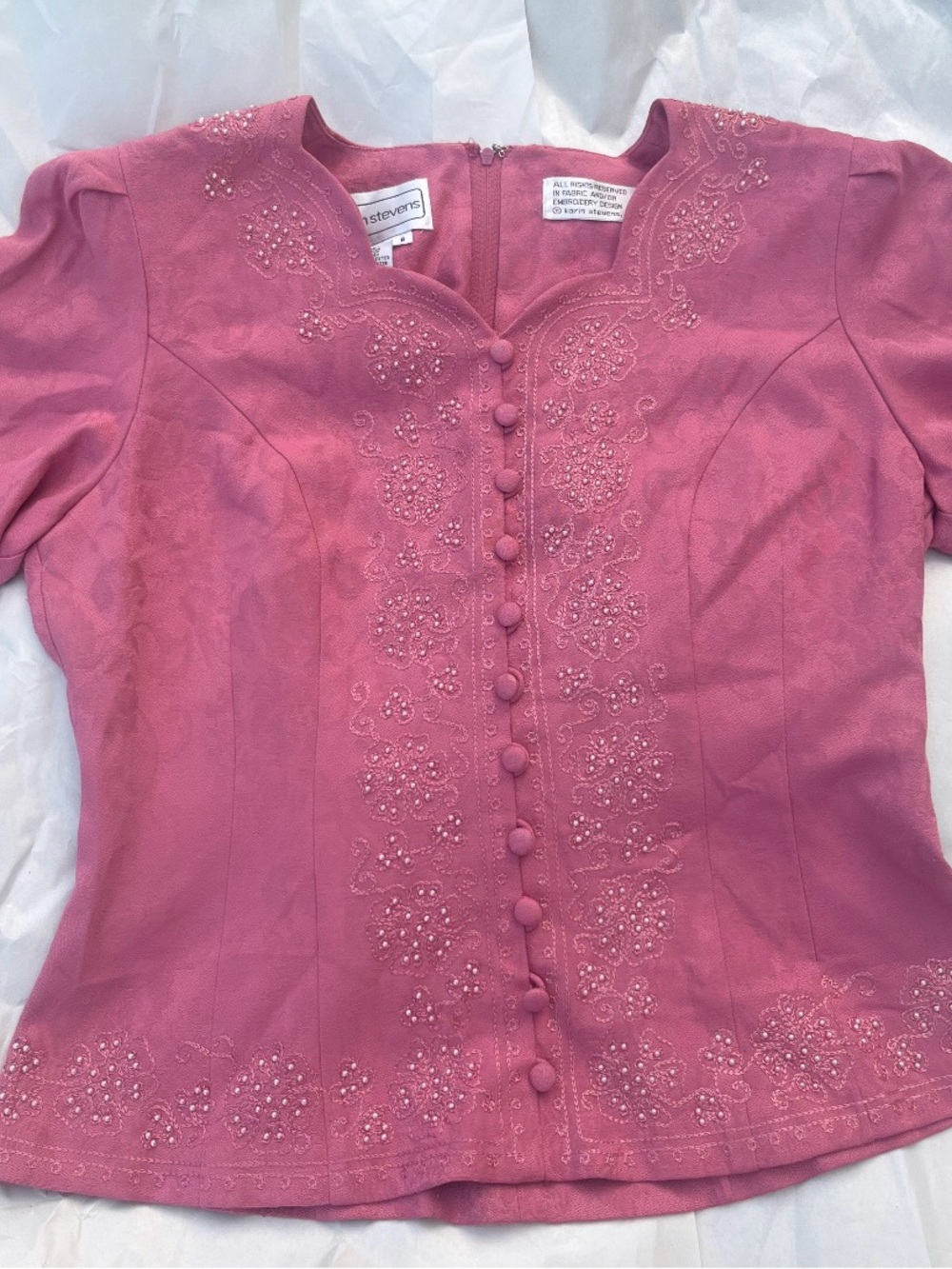 karin stevens Pink Embellished Button-Front Blouse